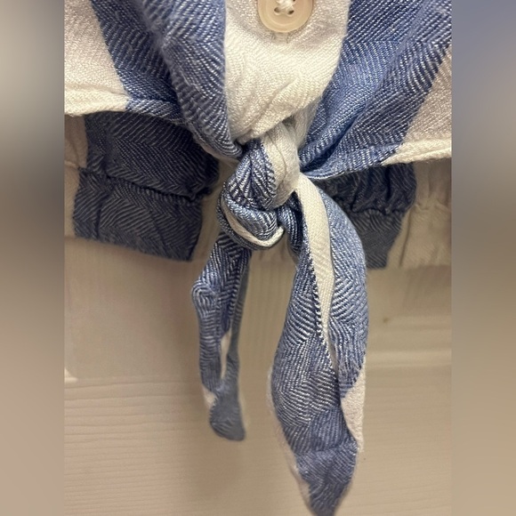 Sandy & Sid Button Front Cropped Stripe Short Sleeve Blouse Blue White Medium - Picture 4 of 9